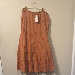 BTBFM Pull On Elastic Adjustable  Brown Lined Tiered Peasant Skirt XL NEW NWT